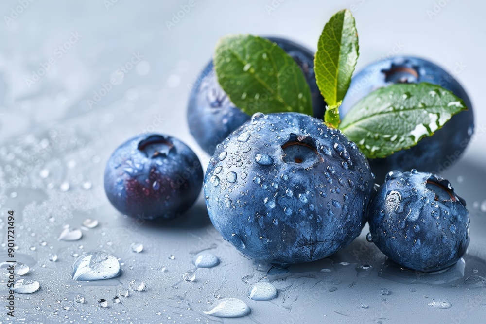 Fresh blueberries with leaves on a white background. Fresh blueberries with leaves on a white background.
