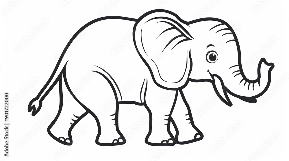 Black and White Cartoon Illustration of a Walking Elephant Black and White Cartoon Illustration of a Walking Elephant