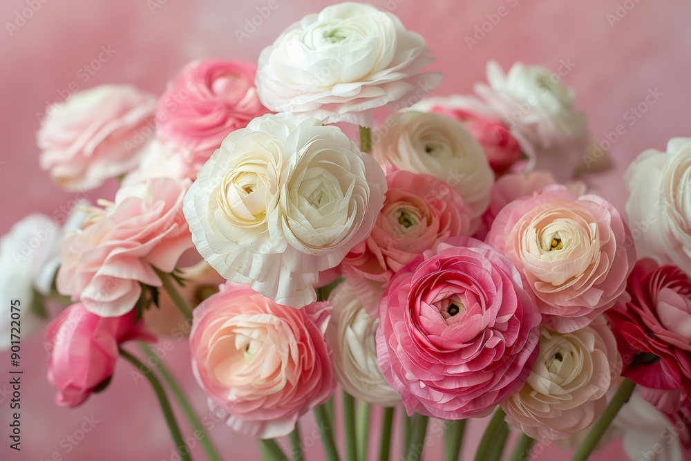Elegant bouquet of ranunculus flowers in shades of pink and white. Elegant bouquet of ranunculus flowers in shades of pink and white.