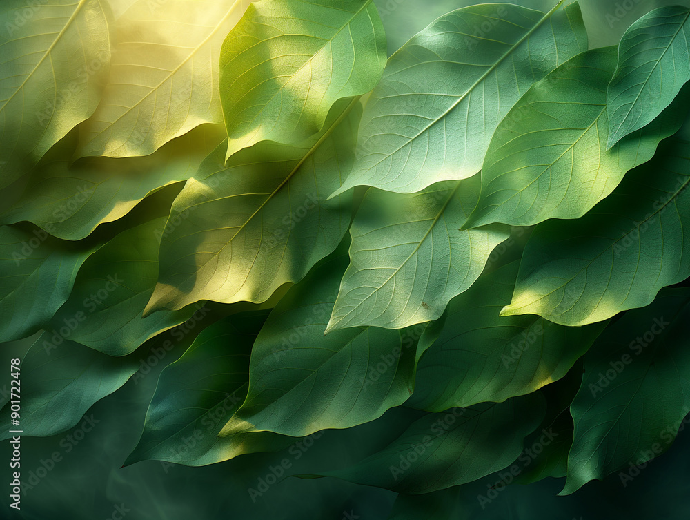 Obraz premium A close up of green leaves with a hint of yellow