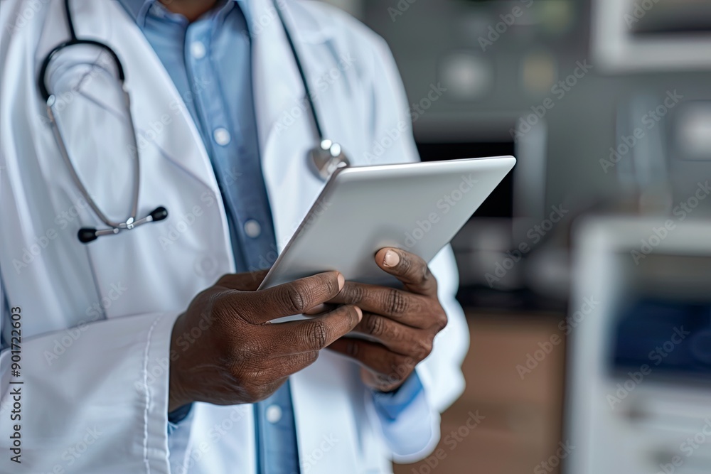 Doctor using a tablet in a modern clinic Doctor using a tablet in a modern clinic