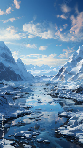 Wallpaper Mural A stunning view of a frozen river winding through a snow-capped mountain range under a bright blue sky. Torontodigital.ca