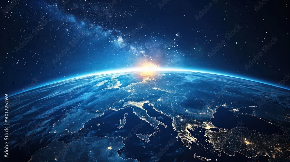 Earth at Night with a Visible Milky Way and City Lights Earth at Night with a Visible Milky Way and City Lights
