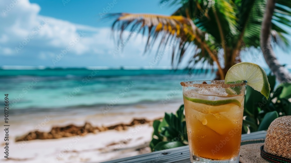 a cocktail at the beach with the ocean in the background, a cocktail at the beach with the ocean in the background,