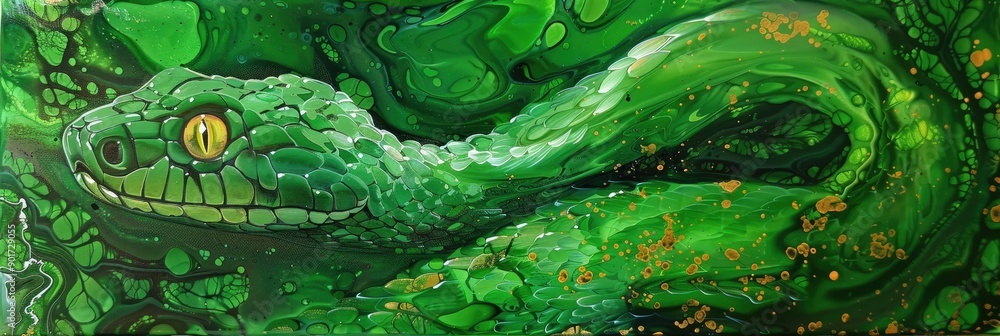 green wooden snake symbol of the year art painting in alcohol ink technique green wooden snake symbol of the year art painting in alcohol ink technique