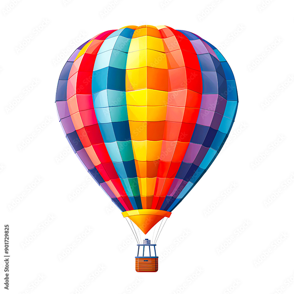 Fototapeta premium Colorful hot air balloon illustration. Vibrant design perfect for travel and adventure themes isolated on transparency PNG background, soaring high in the sky, .