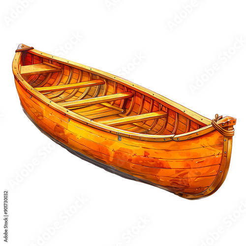 Wooden rowboat weathered by time isolated on transparency PNG background, showcasing vintage craftsmanship. Ideal for sailing, marine-themed projects, and nautical decor inspiration. photo