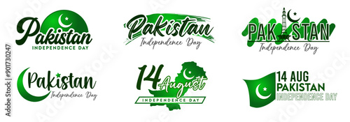 A set of 6 creative Pakistan Independence logos in Vector Format.