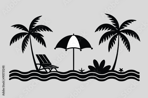 Wallpaper Mural Summer Beach Scene with Palms - Nature Landscape Vector Illustration Torontodigital.ca