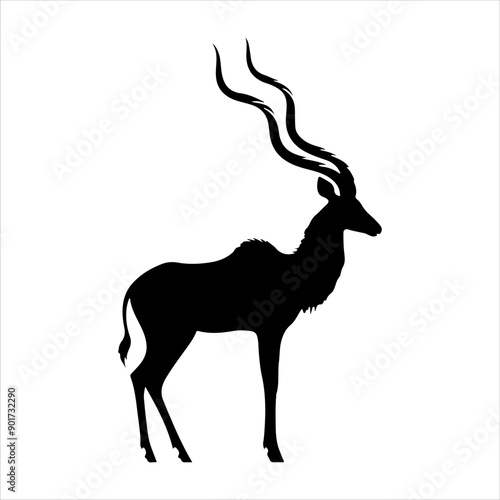 African kudu silhouette on white background. Kudu icon vector sign illustration design.
