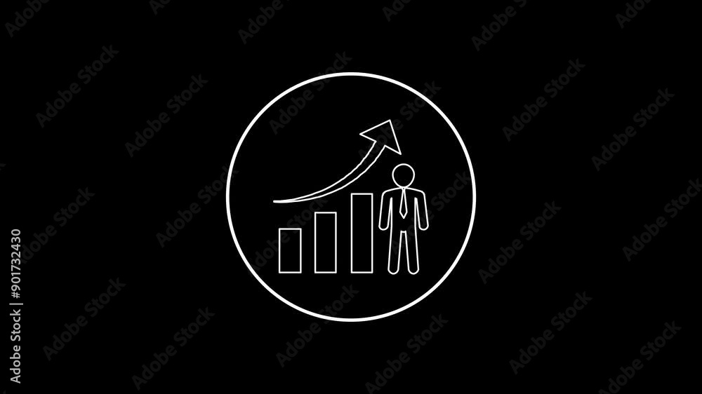 Abstract business arrow growth graph with a man explain chart board.Business growth concept on graph chart showing marketing sales profit target growth in future. Abstract business arrow growth graph with a man explain chart board.Business growth concept on graph chart showing marketing sales profit target growth in future.