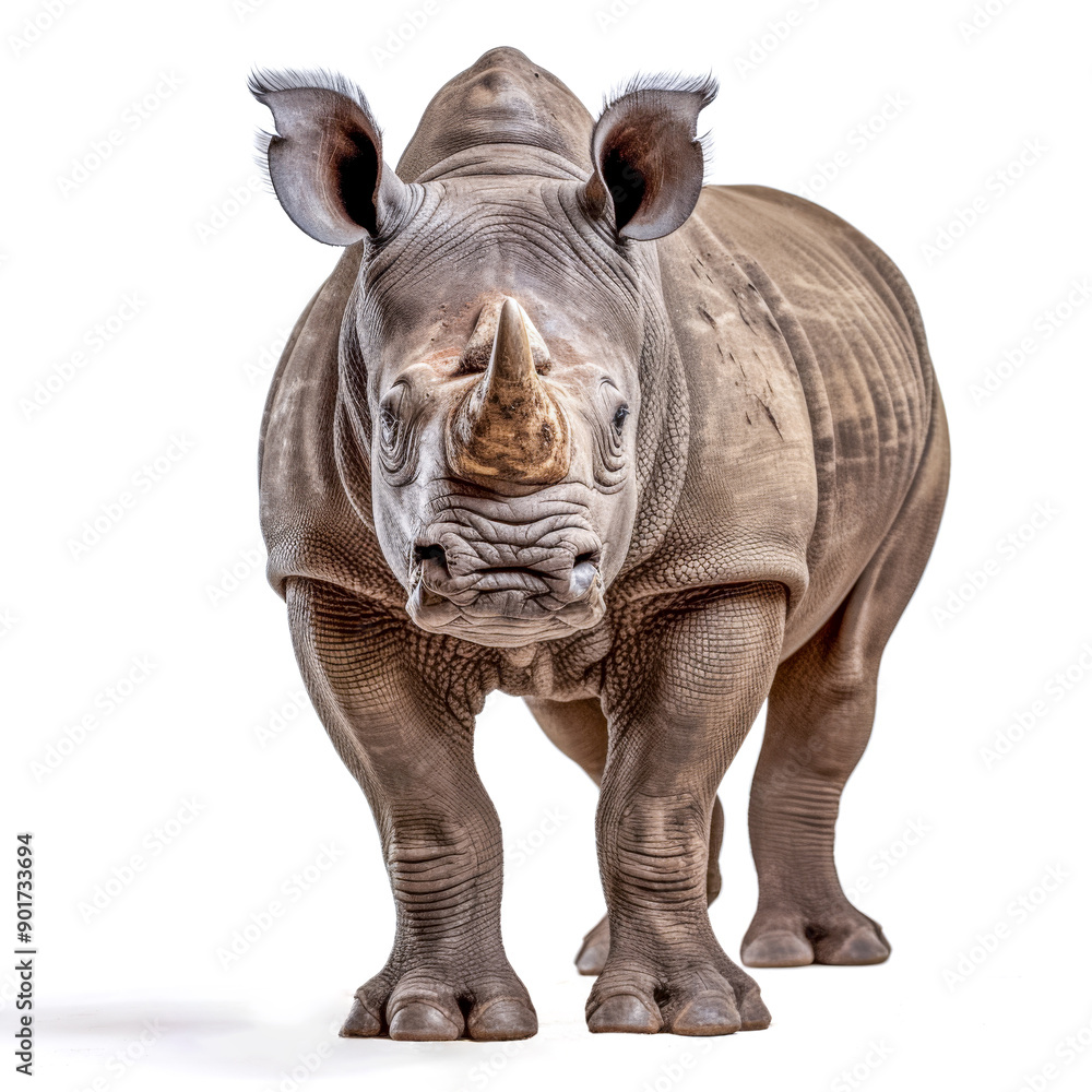 Obraz premium Prächtiges Nashorn, Rhinozeros (Rhinocerotidae), freigestellt vor weißem Hintergrund, Generative AI