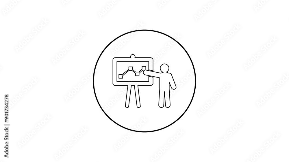 Business presentation growth icon line animation. Man Character Speak with Graph Board line Animation. Business presentation growth icon line animation. Man Character Speak with Graph Board line Animation.