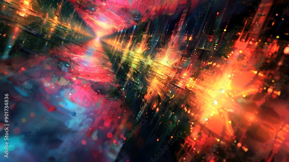 Fototapeta premium Captivating Surreal Dreamscape with Vibrant Kaleidoscopic Patterns and Floating Fantastical Elements