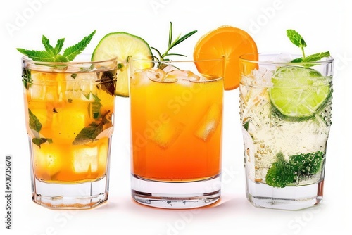 Colorful Cocktails on Transparent Background. Refreshing Summer Drink concept