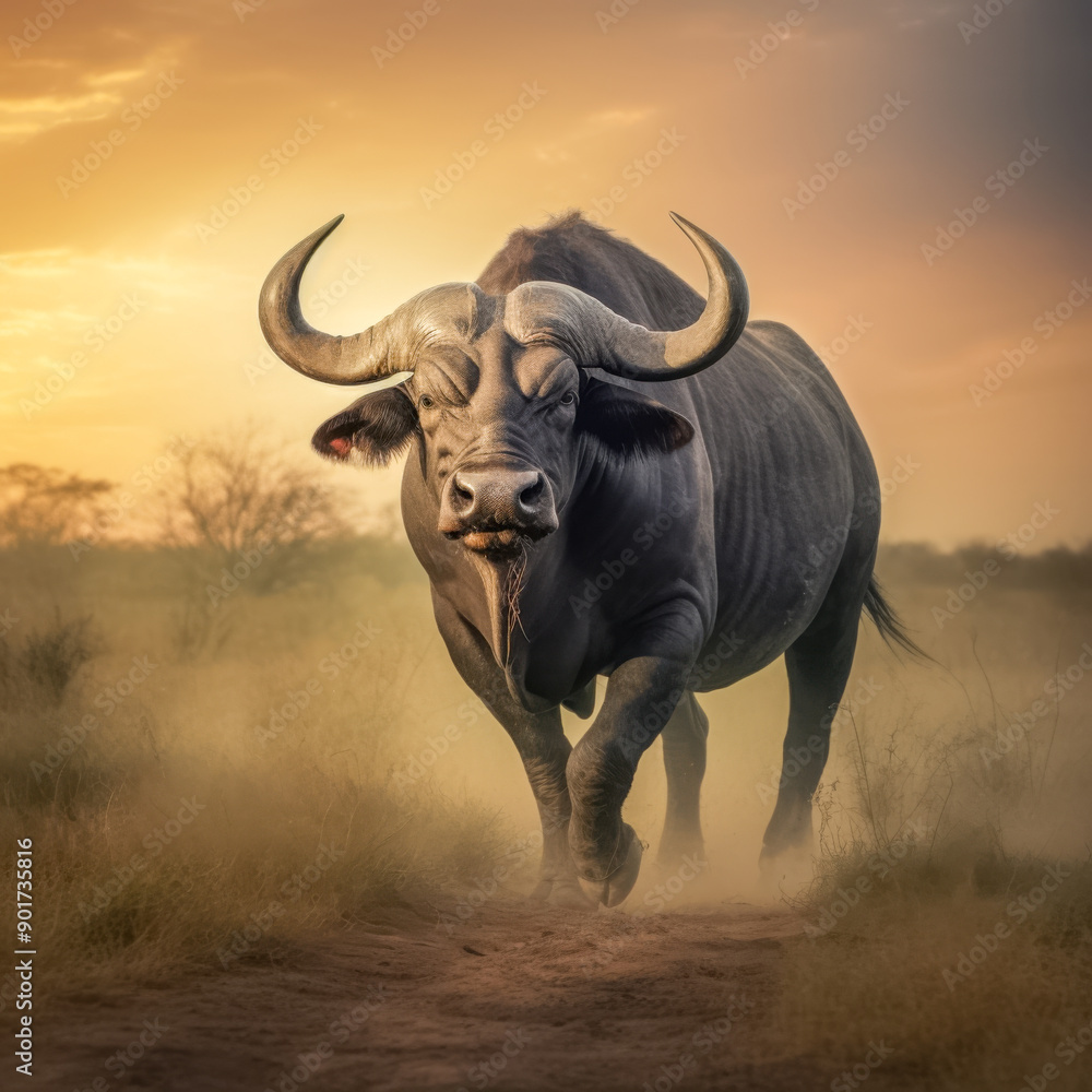 Obraz premium Prächtiger Afrikanischer Büffel ( Syncerus caffer ) in freier Natur, Generative AI