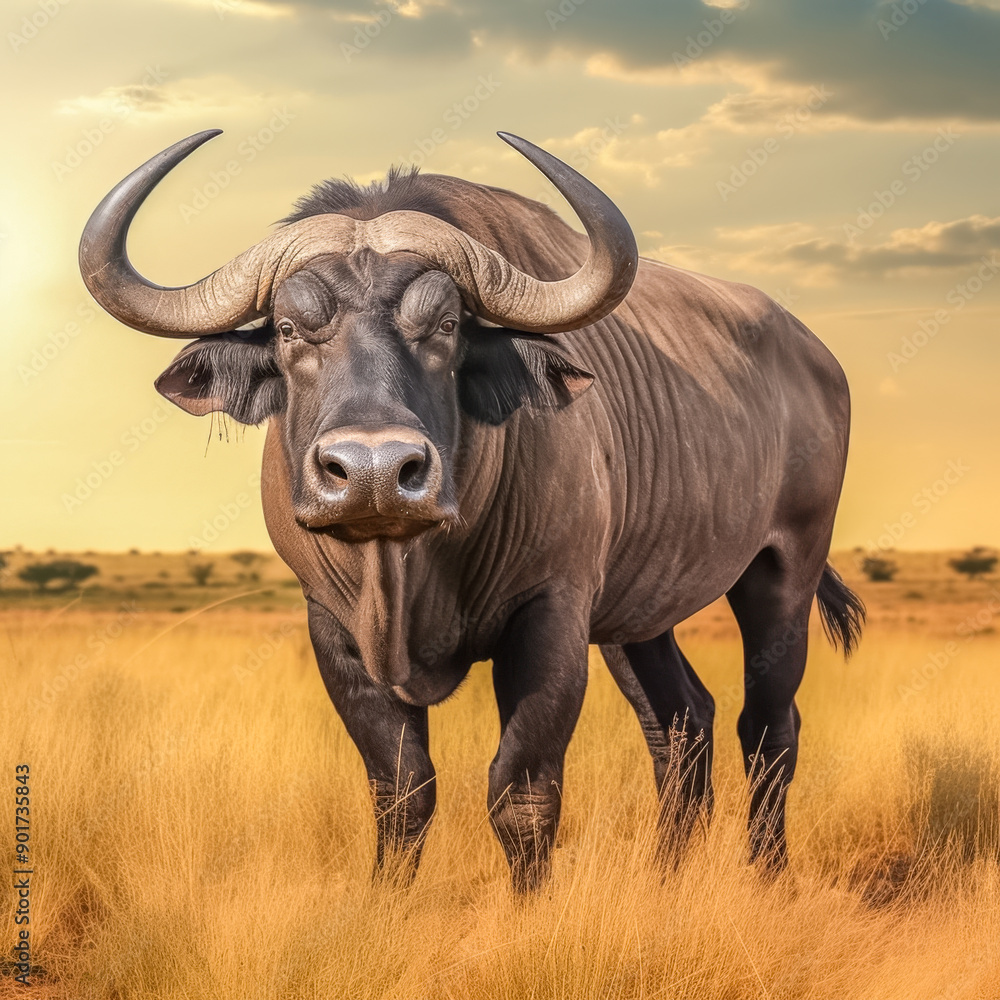 Prächtiger Afrikanischer Büffel ( Syncerus caffer ) in freier Natur, Generative AI Prächtiger Afrikanischer Büffel ( Syncerus caffer ) in freier Natur, Generative AI