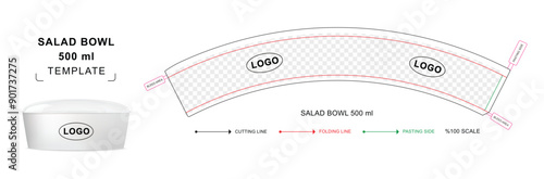 Wallpaper Mural Salad Bowl container die cut template for 500 ml with 3D blank vector mockup Torontodigital.ca