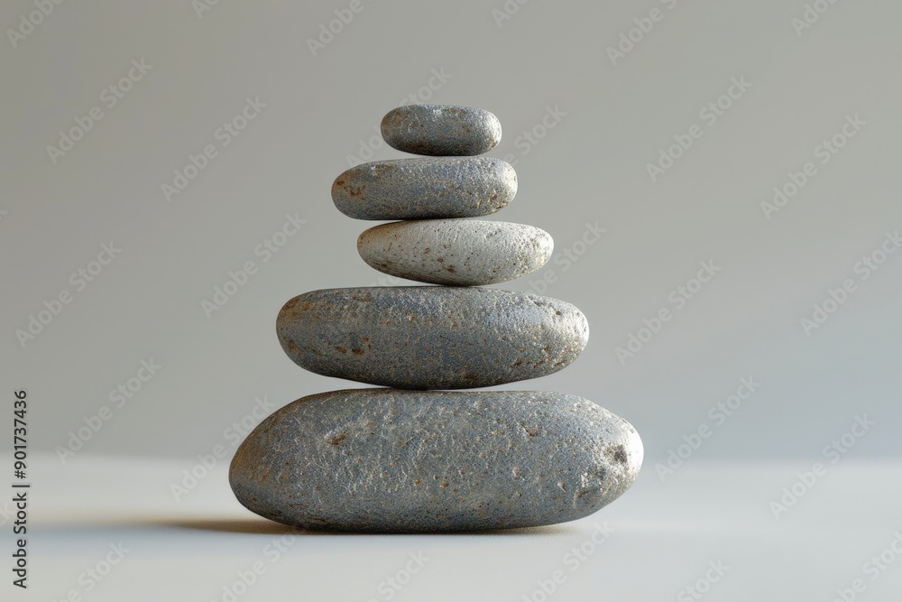 Stack of four zen stones balanced against a white background, with the top stone in a distinct reddish hue. Stack of four zen stones balanced against a white background, with the top stone in a distinct reddish hue.