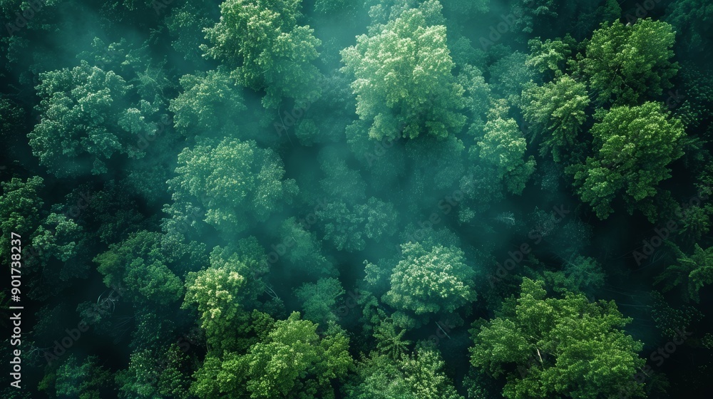 Aerial View Of Lush Green Forest Shrouded In Mist During Early Morning Hours. Generative AI Aerial View Of Lush Green Forest Shrouded In Mist During Early Morning Hours. Generative AI
