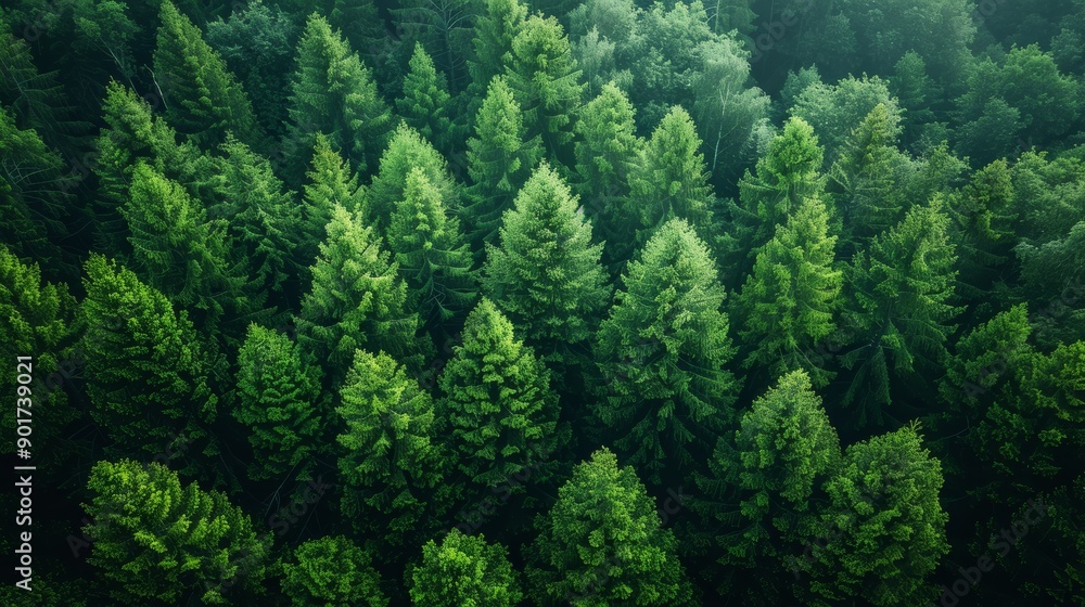 Lush Green Forest Canopy Displaying Vibrant Trees Under Soft Sunlight in Summer Season. Generative AI Lush Green Forest Canopy Displaying Vibrant Trees Under Soft Sunlight in Summer Season. Generative AI
