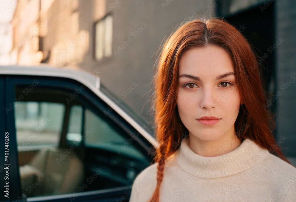 Fototapeta premium A Confident Young Woman Poses Elegantly in an Urban Setting During Daytime