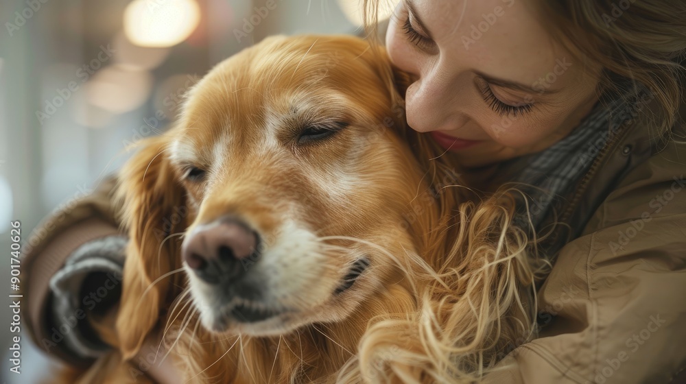 Young Woman Hugging Golden Retriever with Loving Expression Young Woman Hugging Golden Retriever with Loving Expression