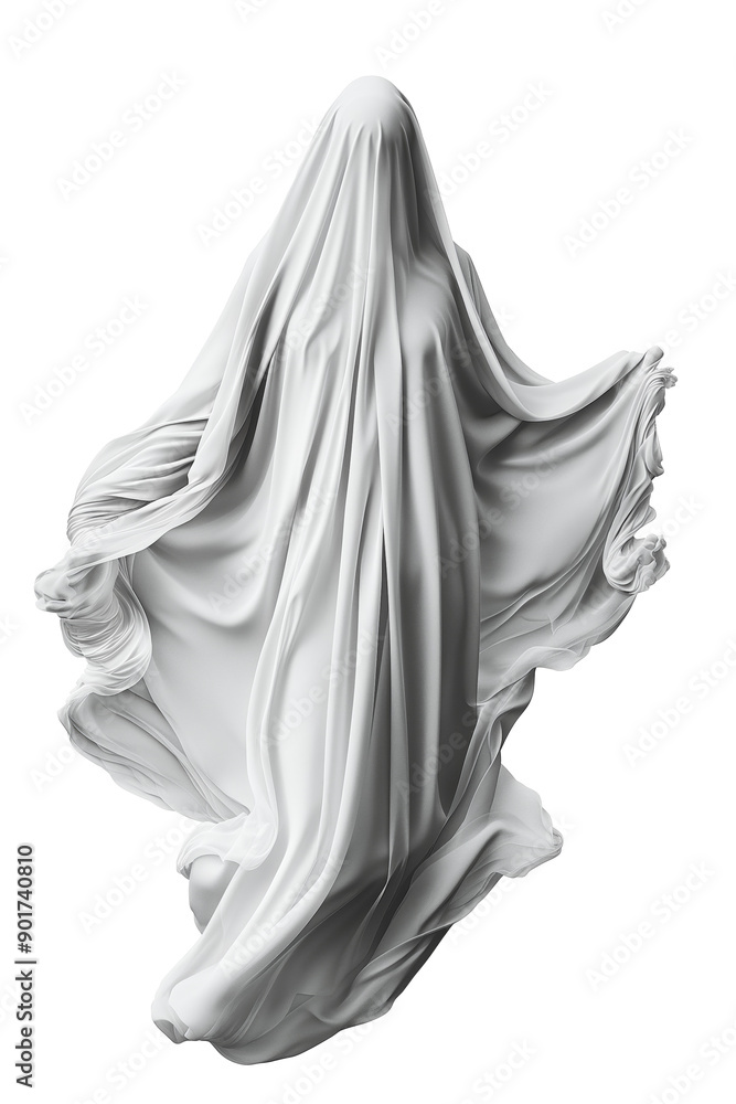 Ghostly figure draped in flowing white fabric Ghostly figure draped in flowing white fabric