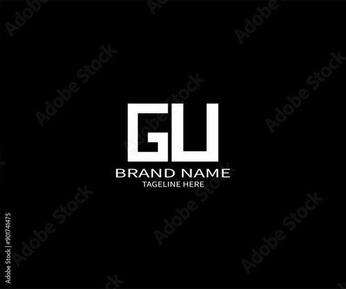 GU letter logo design. circle, triangle, hexagon, flat and simple style with white color variation letter logo set in one artboard. GU minimalist