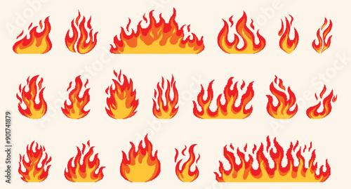 Fire and flames pixel art. 8-bit sprite. Game development, mobile app. Isolated vector illustration.
