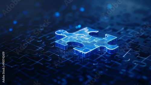 Business solution concept, digital jigsaw puzzle, Puzzle piece representing the right personnel, Human resources puzzle piece representing the right employee, Business strategy analysis and plan