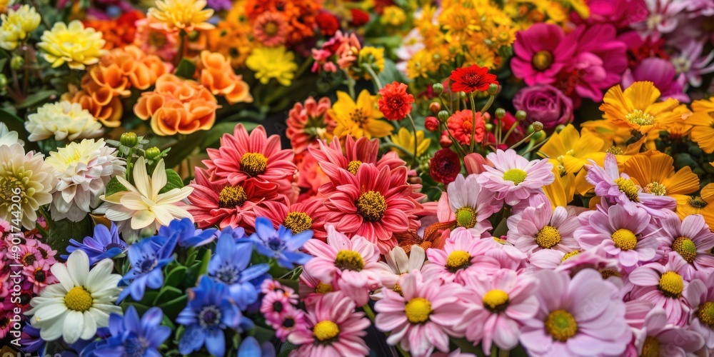 A cluster of vibrant flowers up close A cluster of vibrant flowers up close