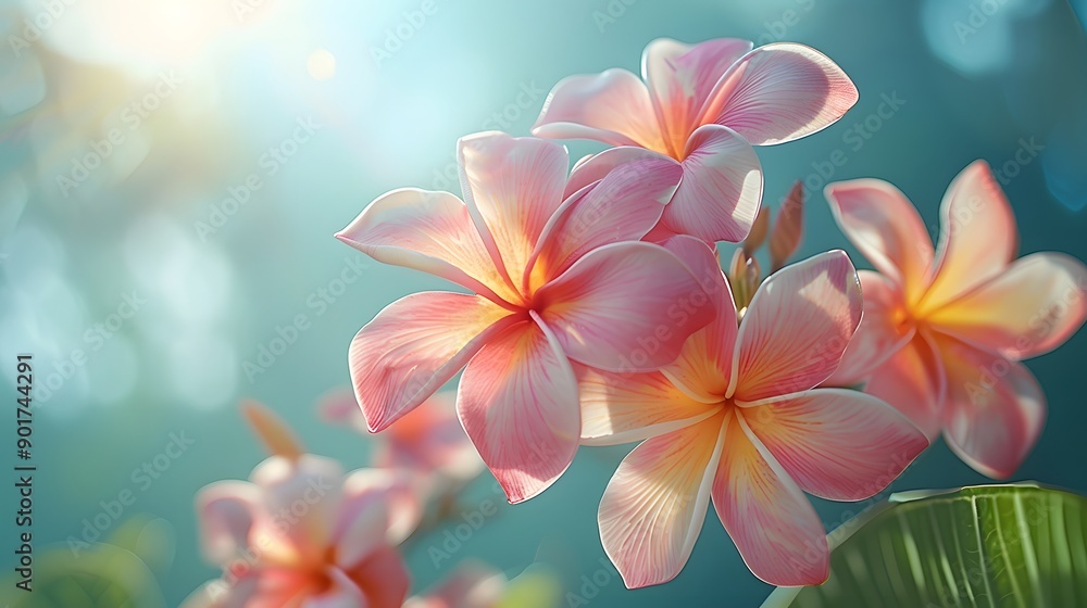 Fototapeta premium Pink Plumeria Blossoms in Soft Light