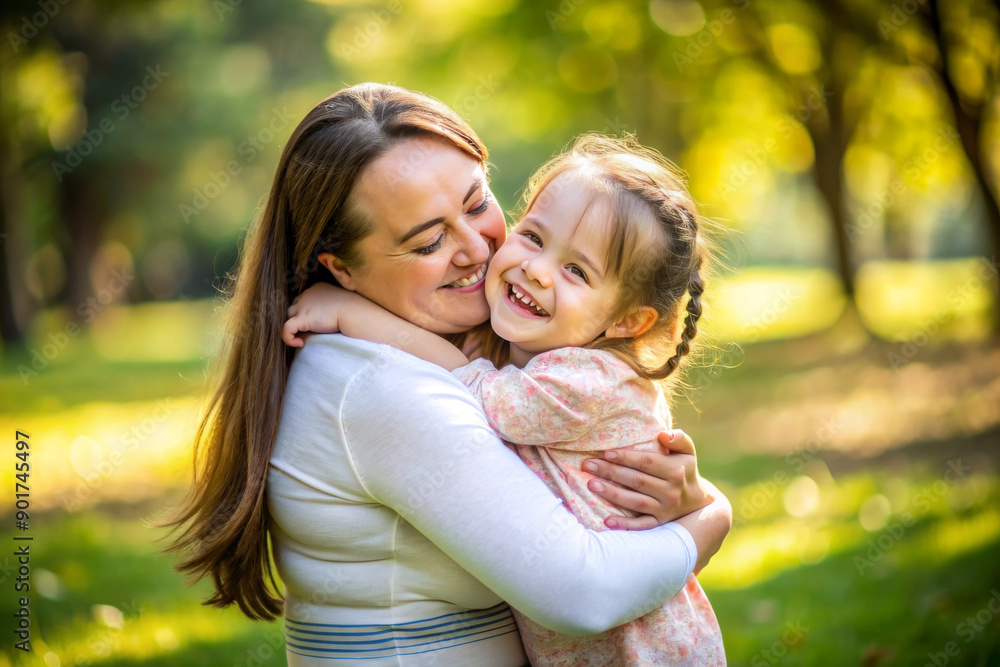 Happy kid with her mother enjoying affection on Mothers day. Birthday or women's day. Relation and motherhood. Happy kid with her mother enjoying affection on Mothers day. Birthday or women's day. Relation and motherhood.