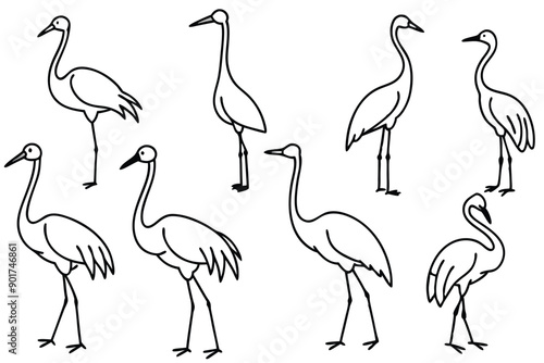 Crane bird line art illustration Design Concepts