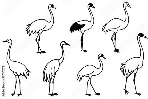 Crane bird line art illustration Design Concepts