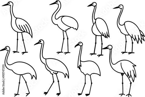 Crane bird line art illustration Design Concepts