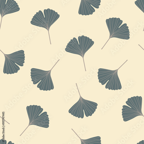 Ginkgo biloba leaves seamless pattern. Vector illustration. For textiles, wrapping paper, packaging, covers, home textiles.