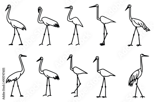 Crane bird line art illustration Design Concepts