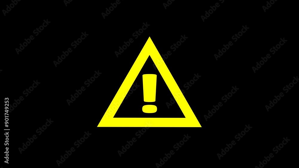 Animated caution sign with flashing exclamation mark icon on black background Animated caution sign with flashing exclamation mark icon on black background