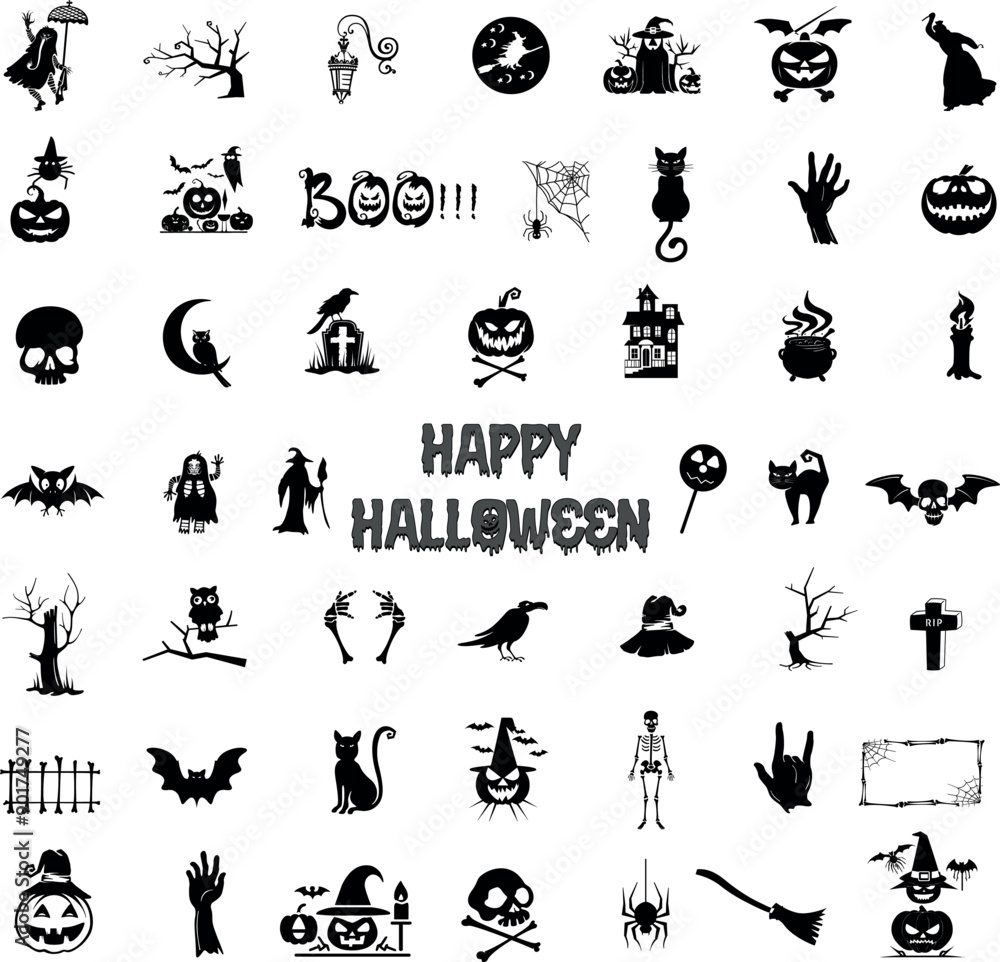Fototapeta premium A set of halloween silhouette vector illustration