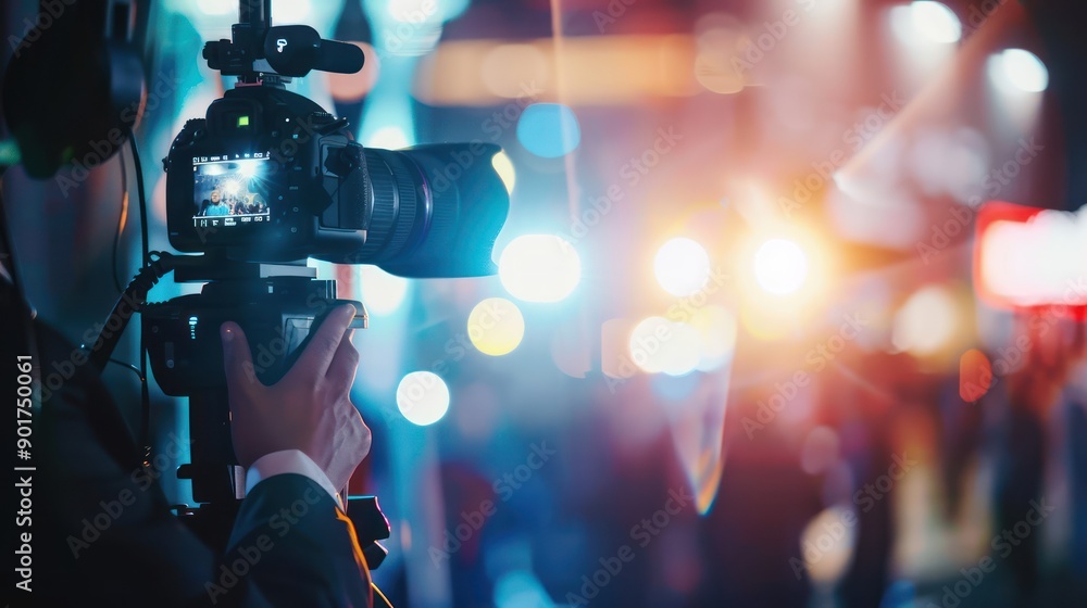 A journalist reporting live from a news event A journalist reporting live from a news event