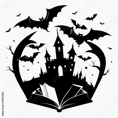Halloween fairy tale book Silhouette Vector Illustration 