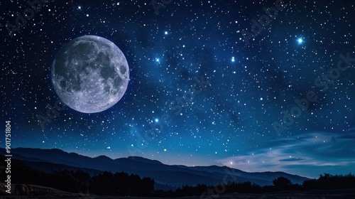 A breathtaking night sky with the moon and a blanket of stars shining brightly, evoking a sense of wonder and tranquility