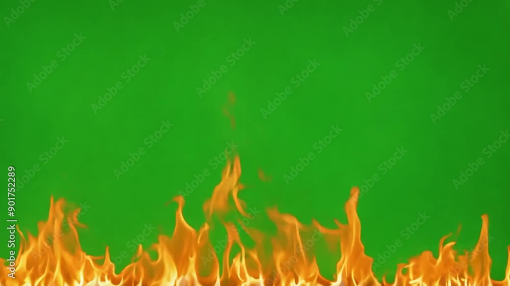 Fire flames burning on edge green screen. Firestorm on green Burning fire 4k video effect for advertisement