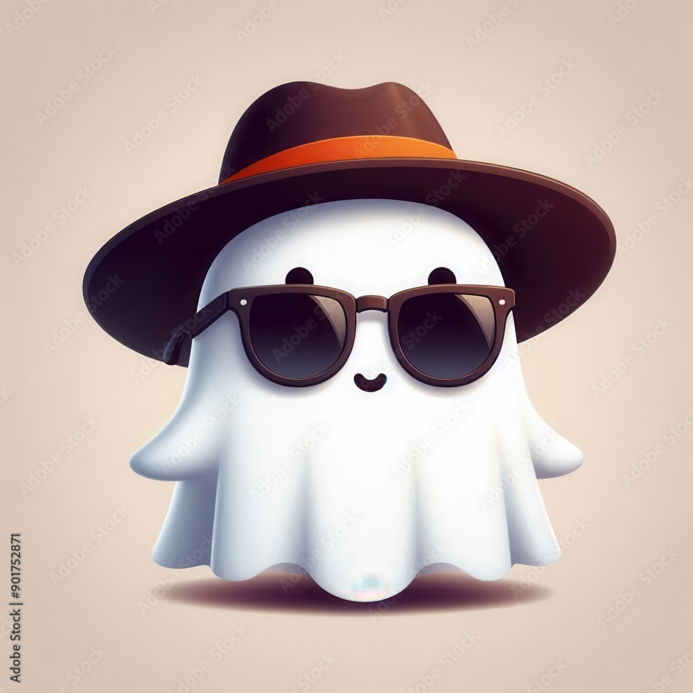 Playful Ghost Character with Sunglasses and a Hat, Perfect for Halloween and Fun Illustrations Playful Ghost Character with Sunglasses and a Hat, Perfect for Halloween and Fun Illustrations