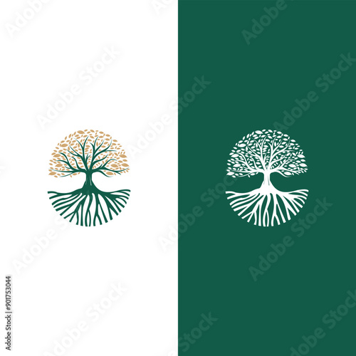 green tree root logo design vector illustration