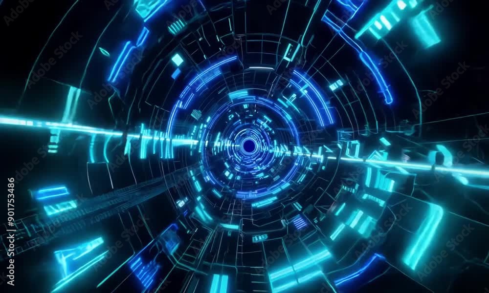 Blue and Cyan Neon Sci-Fi Cyber Dimension Tunnel Background VJ Loop in 4K Blue and Cyan Neon Sci-Fi Cyber Dimension Tunnel Background VJ Loop in 4K