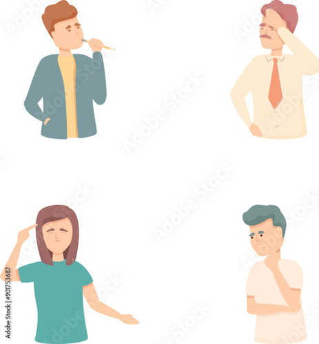 Memory losses icons set cartoon vector. Problem memory loss, clouding mind. Mental heath