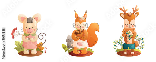 Chidren cute animal set. Charming and delightful Woodland Animal Illustrations that are perfect for children and kids